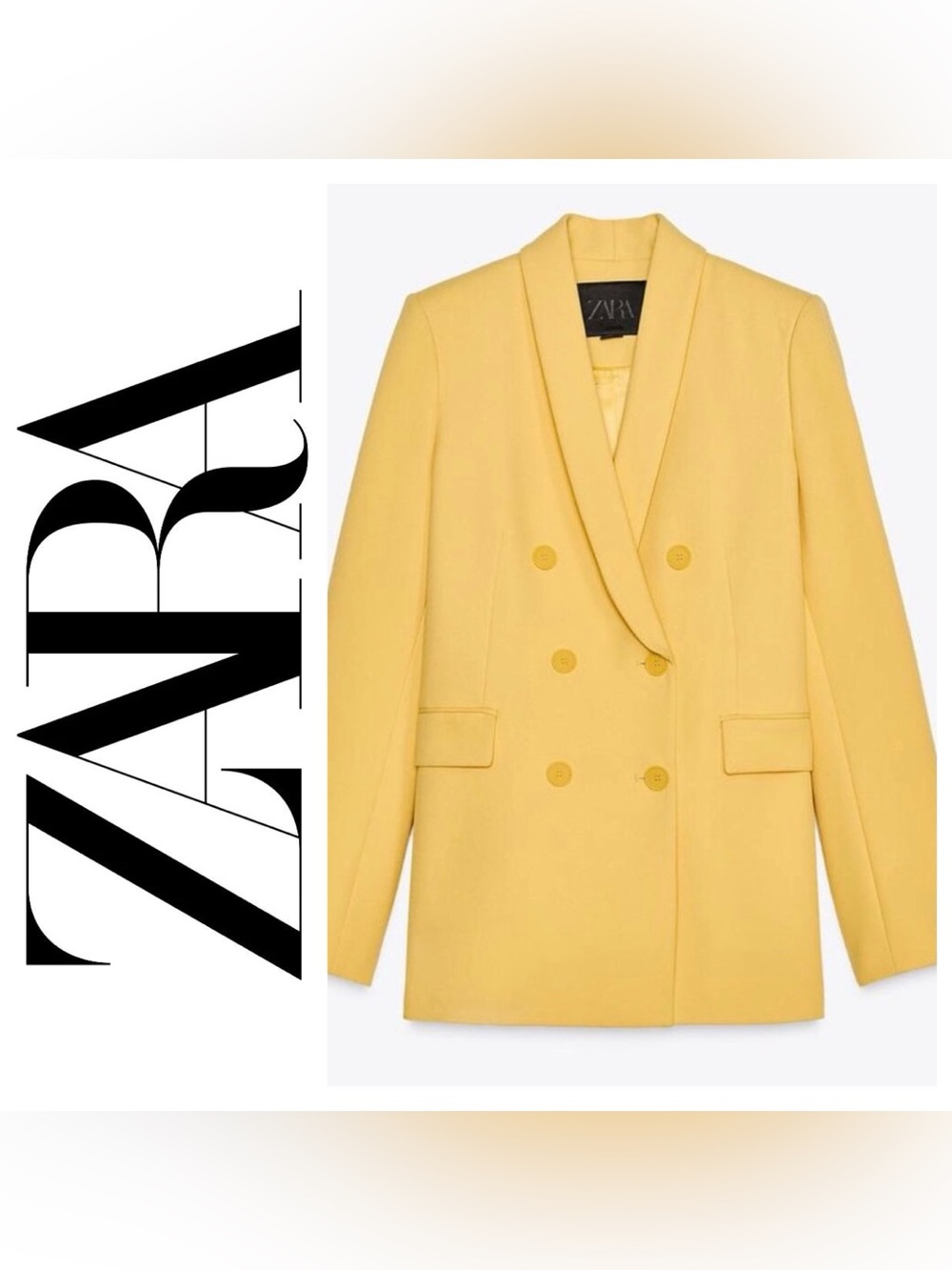Zara Double-Breasted Lemon Yellow Blazer
